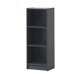 3 Tier Medium Narrow Bookcase Shelving Unit Living Room Office Bedroom Dark Grey
