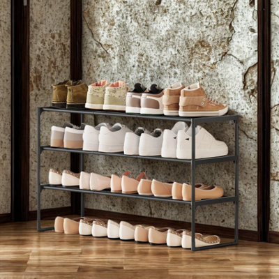 3 Tier Metal Shoe Rack With Open Shelves Black