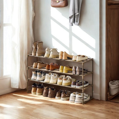 3 Tier Metal Shoe Rack With Open Shelves Walnut