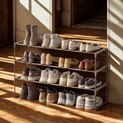3 Tier Metal Shoe Rack With Open Shelves Walnut