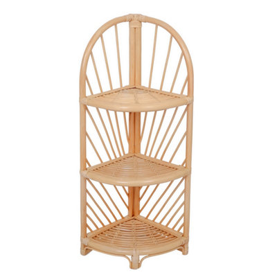 3-Tier Natural Rattan Corner Shelf Modern Design Style Living Room