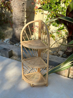 3-Tier Natural Rattan Corner Shelf Modern Design Style Living Room