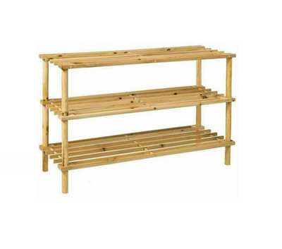 3 Tier Natural Wooden Entry Way Shoe Rack Storage Bench Durable & Sturdy Space Saver Perfect for Hallway Bedroom Organiser Holder