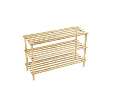 3 Tier Natural Wooden Entry Way Shoe Rack Storage Bench Durable & Sturdy Space Saver Perfect for Hallway Bedroom Organiser Holder - 5