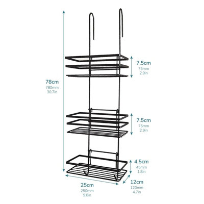 3 Tier Non Rust Hanging Shower Caddy Bathroom Organiser in Black