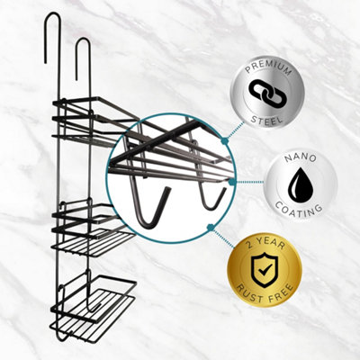 3 Tier Non Rust Hanging Shower Caddy Bathroom Organiser in Black - 5