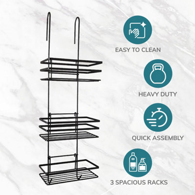 3 Tier Non Rust Hanging Shower Caddy Bathroom Organiser in Black - 7