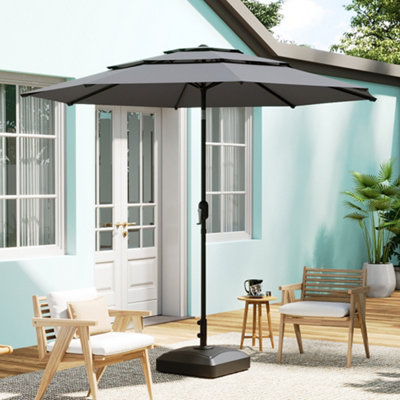 3 Tier Patio Umbrella with Fillable Mobile Base Sun Shade with Push Button Tilting and Crank