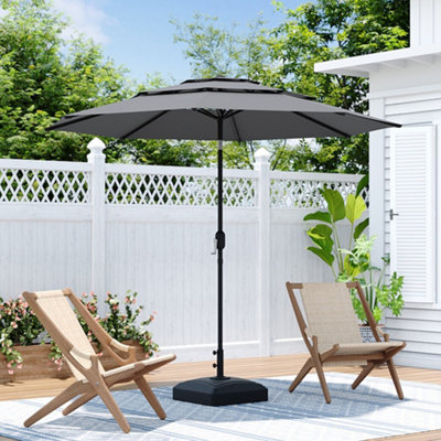 3 Tier Patio Umbrella with Fillable Mobile Base Sun Shade with Push Button Tilting and Crank