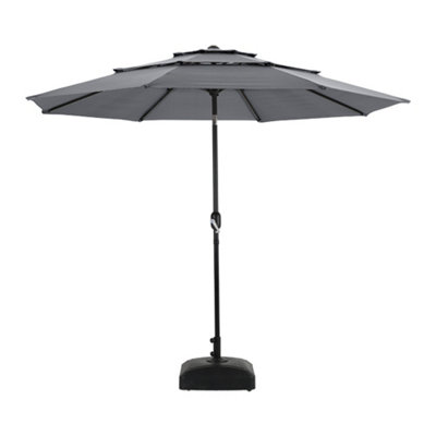 3 Tier Patio Umbrella with Fillable Mobile Base Sun Shade with Push Button Tilting and Crank