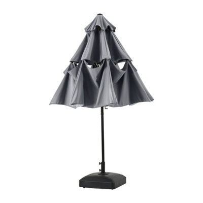 3 Tier Patio Umbrella with Fillable Mobile Base Sun Shade with Push Button Tilting and Crank
