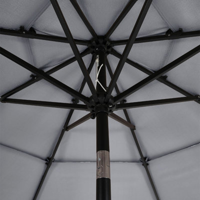 3 Tier Patio Umbrella with Fillable Mobile Base Sun Shade with Push Button Tilting and Crank