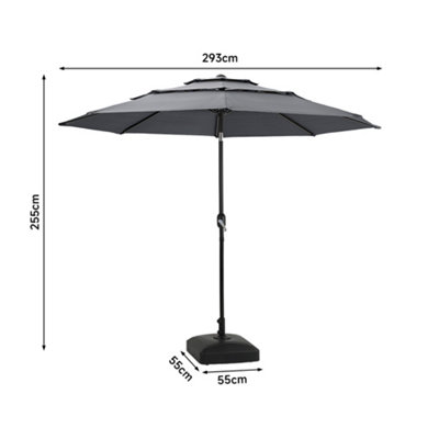3 Tier Patio Umbrella with Fillable Mobile Base Sun Shade with Push Button Tilting and Crank