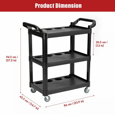 3 Tier Plastic Detailing Cart, Rolling Utility Detailing Tool Cart for Garage, Black