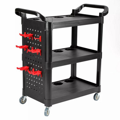3 Tier Plastic Detailing Cart, Rolling Utility Detailing Tool Cart for Garage, Black