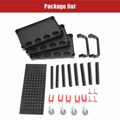 3 Tier Plastic Detailing Cart, Rolling Utility Detailing Tool Cart for Garage, Black