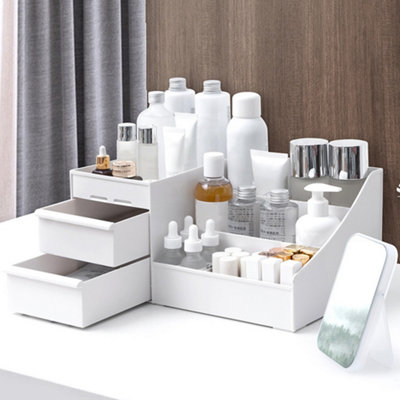 3 Tier Plastic Makeup Organizer Cosmetics Storage Box with 2 Drawer for Dresser Bedroom Bathroom W 252 mm