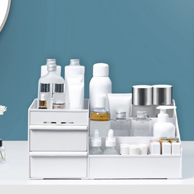 3 Tier Plastic Makeup Organizer Cosmetics Storage Box with 2 Drawer for Dresser Bedroom Bathroom W 252 mm