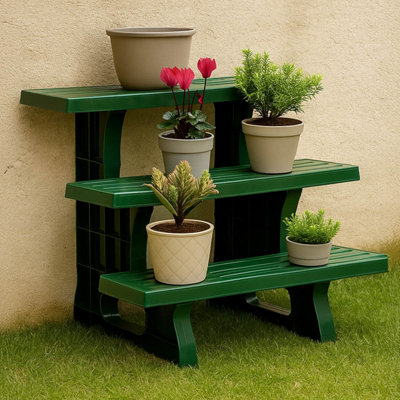 3 Tier Plastic Plant Stand Straight Shelf, Space-Saving Display Rack