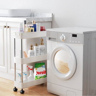 3 Tier Plastic Storage Cart Mobile Portable Slimline Shelving Trolley Unit