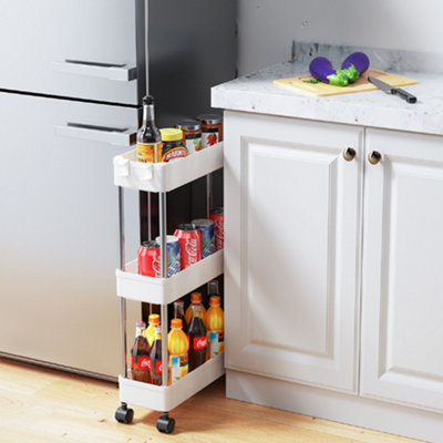 3 Tier Plastic Storage Cart Mobile Portable Slimline Shelving Trolley Unit