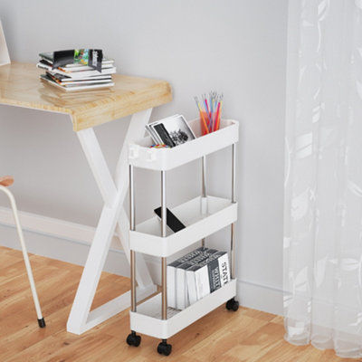 3 Tier Plastic Storage Cart Mobile Portable Slimline Shelving Trolley Unit