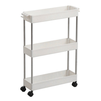 3 Tier Plastic Storage Cart Mobile Portable Slimline Shelving Trolley Unit