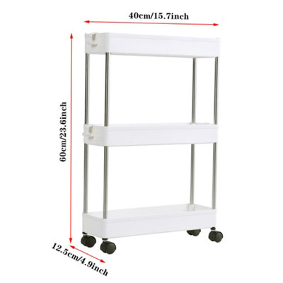 3 Tier Plastic Storage Cart Mobile Portable Slimline Shelving Trolley Unit