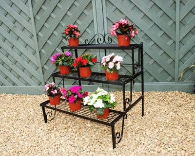 3 Tier Pot Stand - Decorative Garden Shelf - Solid Steel - L63.5 x W82.5 x H76.2 cm