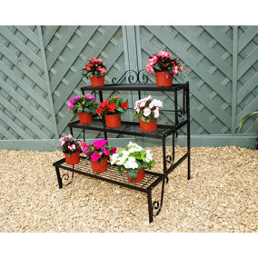 3 Tier Pot Stand - Decorative Garden Shelf - Solid Steel - L63.5 x W82.5 x H76.2 cm