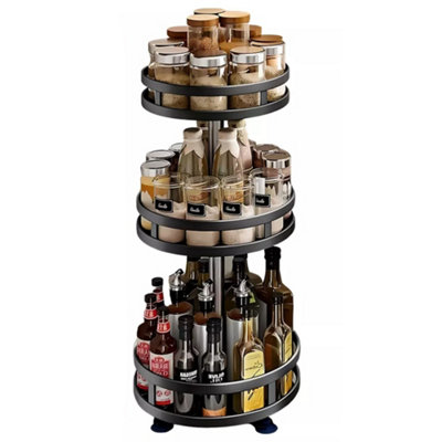 3 Tier Rotating Spice Rack Rotatable Steel Kitchen Seasoning Organizer UK