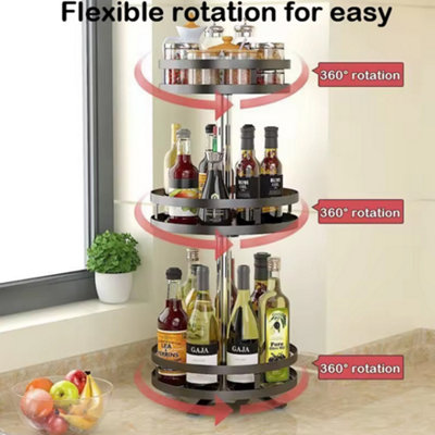 3 Tier Rotating Spice Rack Rotatable Steel Kitchen Seasoning Organizer UK