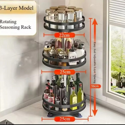 3 Tier Rotating Spice Rack Rotatable Steel Kitchen Seasoning Organizer UK