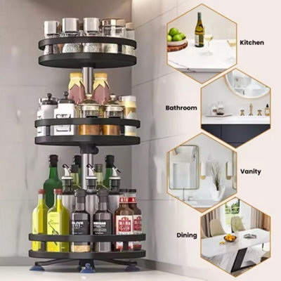 3 Tier Rotating Spice Rack Rotatable Steel Kitchen Seasoning Organizer UK