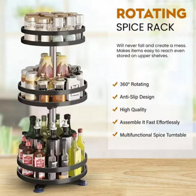 3 Tier Rotating Spice Rack Rotatable Steel Kitchen Seasoning Organizer UK