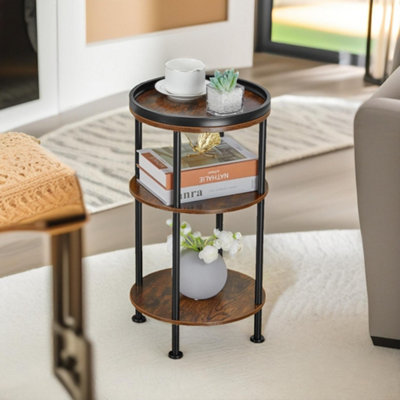 3 Tier Round Coffee Table Industrial Rustic Brown