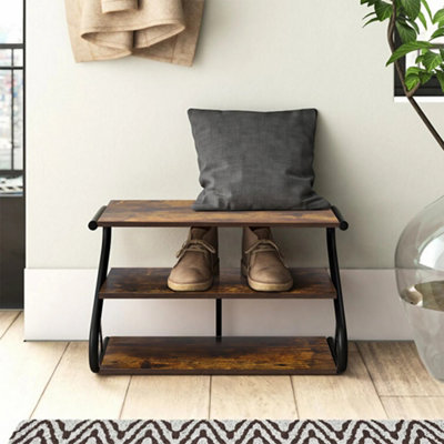 3 Tier Rustic Brown S Frame Wooden Shoe Storage Rack Organiser Shelf ...