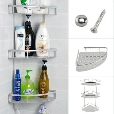 3 Tier Shelf Shower Caddy Tempered Bathroom  Storage Organiser
