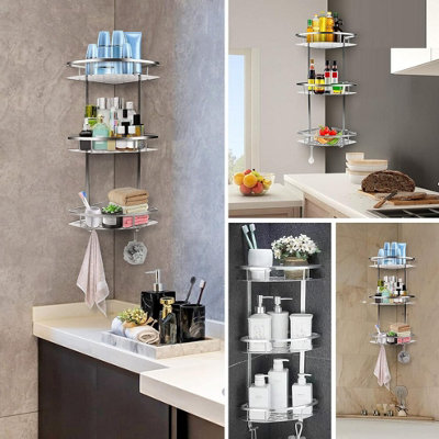 3 Tier Shelf Shower Caddy Tempered Bathroom Storage Organiser