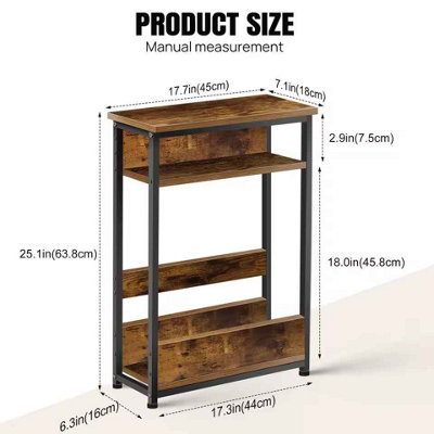 3 Tier Side Table Storage Shelf Slim End Table, Bedside Table