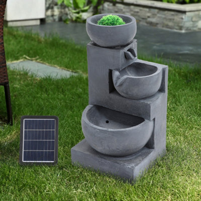 3-Tier Solar Powered Water Fountain Garden Rockery Decor with Warm Light