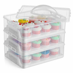 3 Tier Stackable Cupcake Carrier Box Muffin Cake Holder Plastic Clear Container