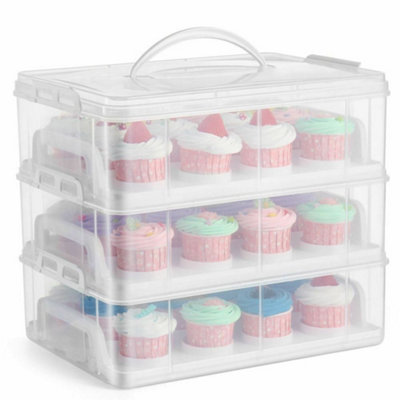 3 Tier Stackable Cupcake Carrier Box Muffin Cake Holder Plastic Clear ...