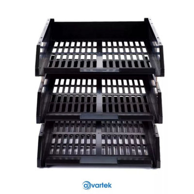 3 Tier Stackable Desk Black A4 Letter Tray Filing Document Organiser ...