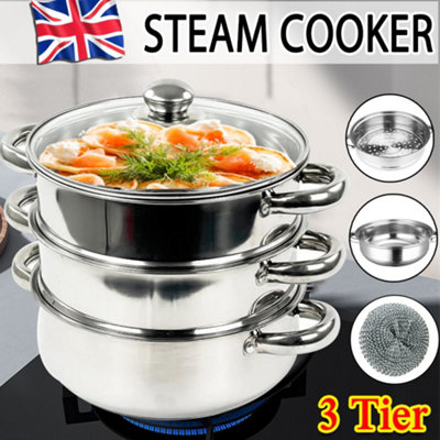 3 Tier Stainless Steel Steam Cooker & Pot - 28cm Diameter