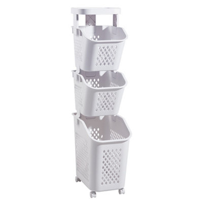 3 Tier Storage Rack Laundry Baskets with Casters