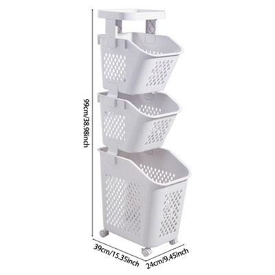 3 Tier Storage Rack Laundry Baskets with Casters