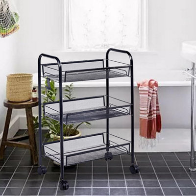 3 Tier Storage Trolley, Slide Out Rolling Utility Cart, Storage Shelf ...