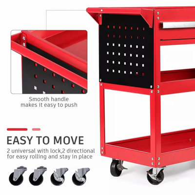 3 Tier Tool Cart with Drawers, 150KG Capacity Utility Cart with Hooks ...