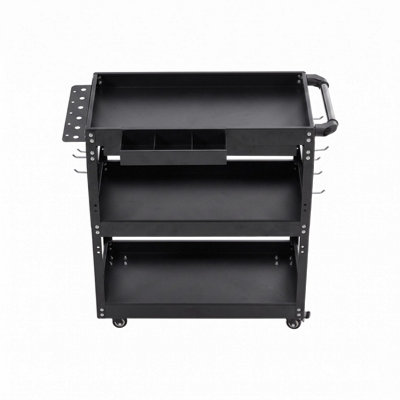 3-Tier Tool Cart with Lockable Drawer, 10 Hooks and Side Panels, 200kg ...